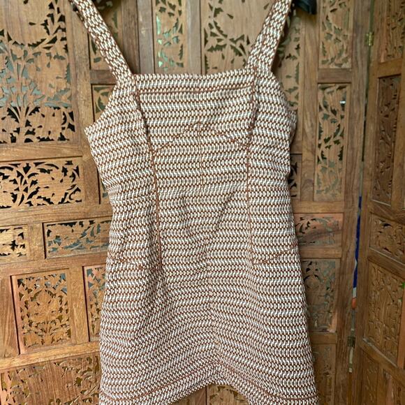 Anthropologie Square neck Slim Mini‎ tank Dress brown tan women's size 14 - Picture 3 of 14